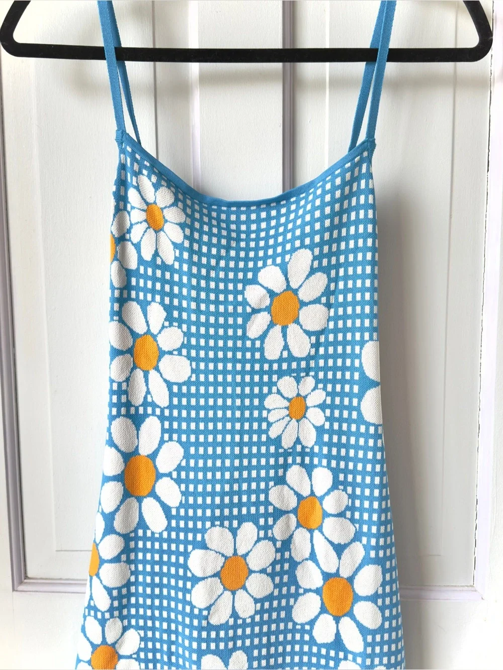 Zara Blue Gingham Daisy Knit Mini Dress Size Large - Picture 6 of 12